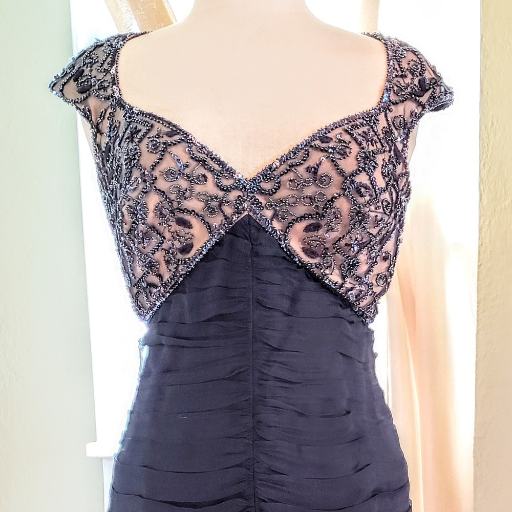 Tadashi Navy Blue Beaded Cocktail Dress